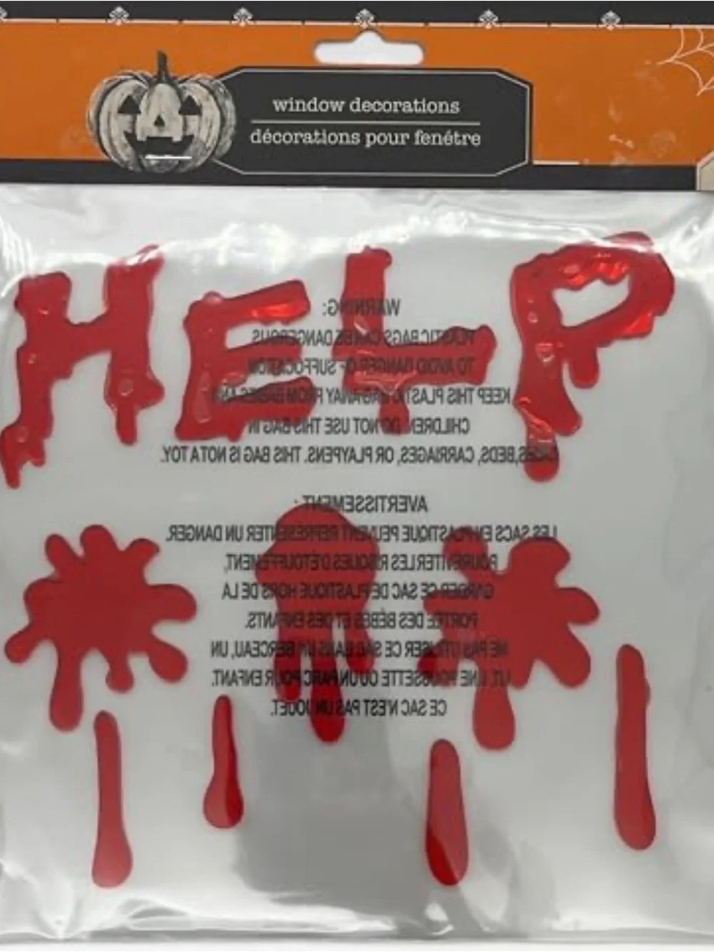 Gel-Window 'HELP' and Blood Splatter Halloween Window Decals - Red